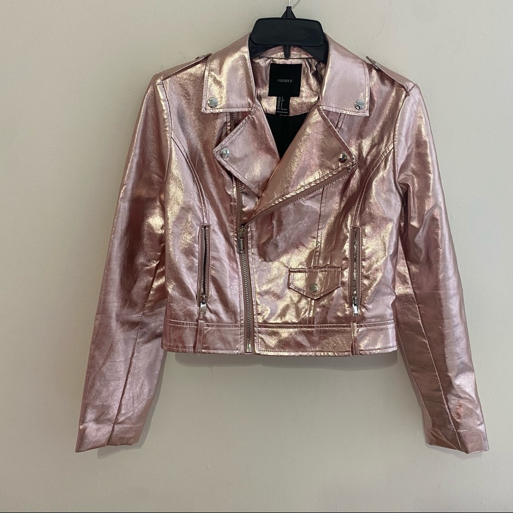 Forever 21 metallic pink silver crop jacket